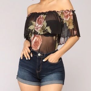 Fashion Nova black floral off the shoulder top, size medium